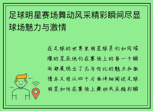 足球明星赛场舞动风采精彩瞬间尽显球场魅力与激情